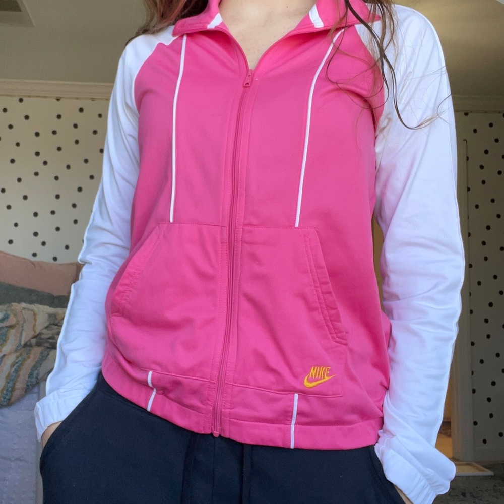 Women’s Medium Nike full zip pink/white colorblock jacket